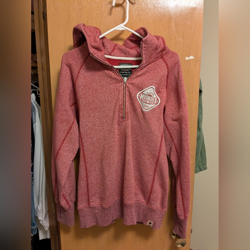 Muskoka Bear Wear Red Women's 1/4 Zip Hoodie Sweatshirt
